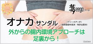 外からの腸内環境アプローチは足裏から！  オナカ サンダル、お通じサンダルとしてワシーガアーチ使用